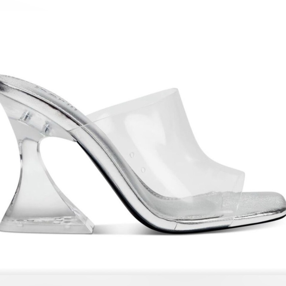 Bar III Metallic Silver Mules with Transparent Wedge